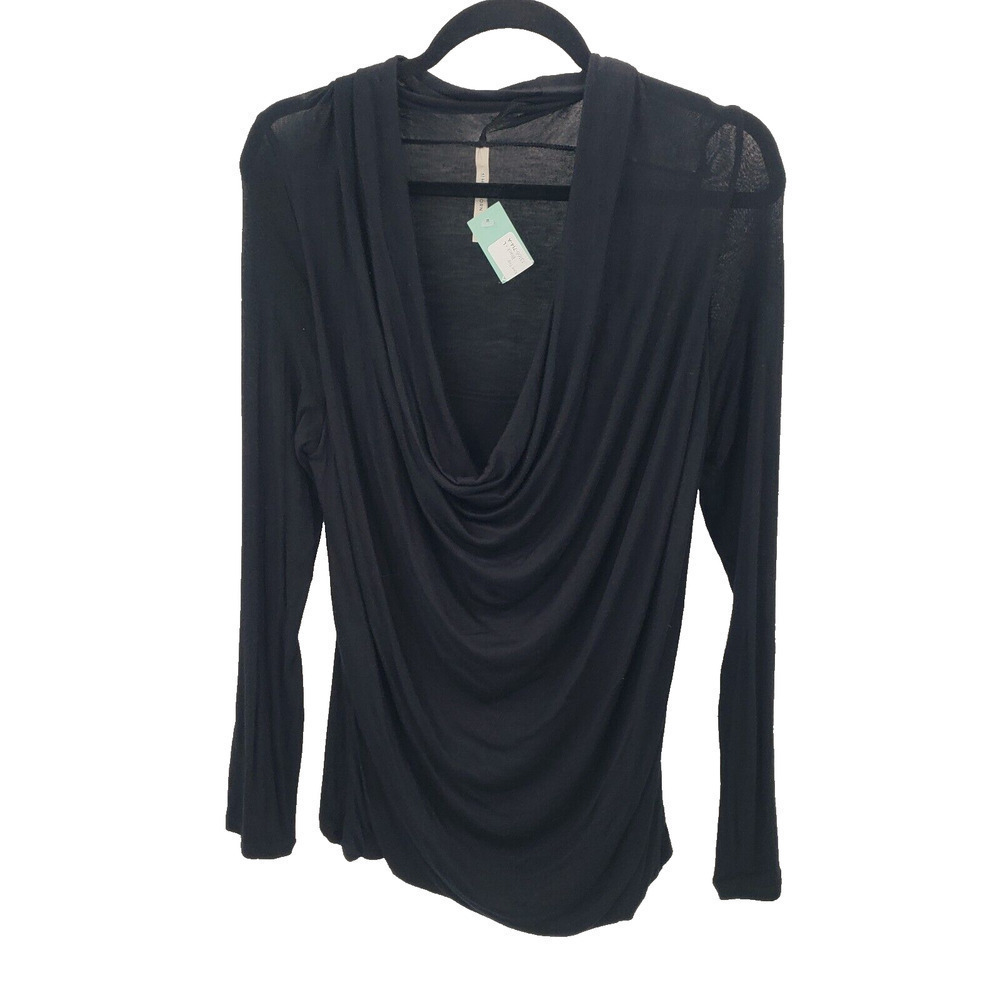 41Hawthorne Black Knit Cowl Neck Top Womens Size Large Long Sleeve Thin NEW